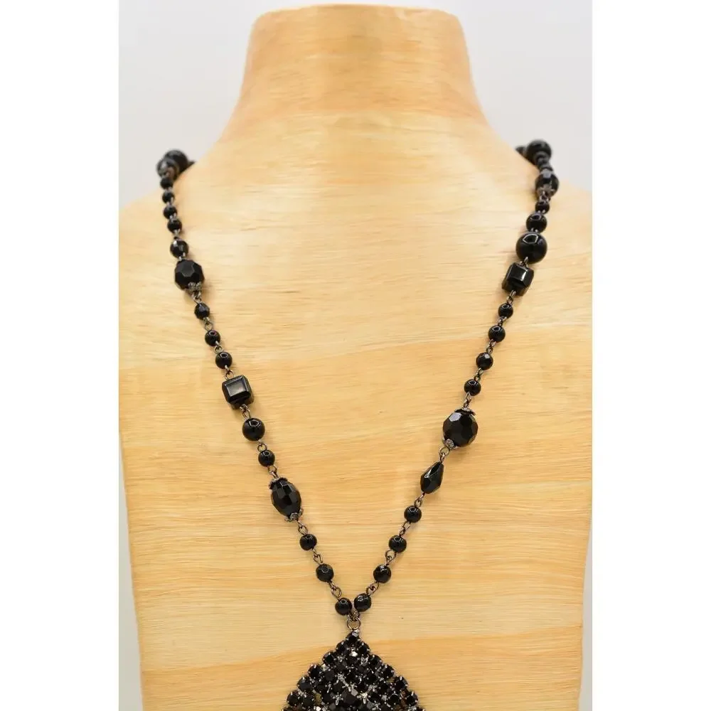 Coldwater Creek Vintage Black Rhinestone Teardrop Tassel Statement Necklace BinY